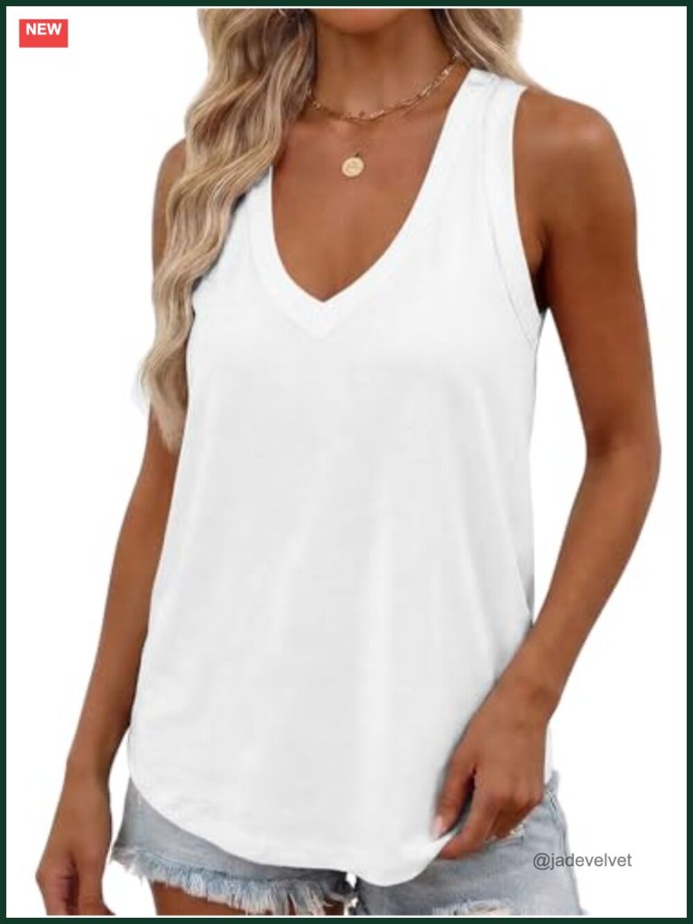 Deep V Neck Loose Fit Flowy Tank Top - Cotton Blend Stretchy Summer